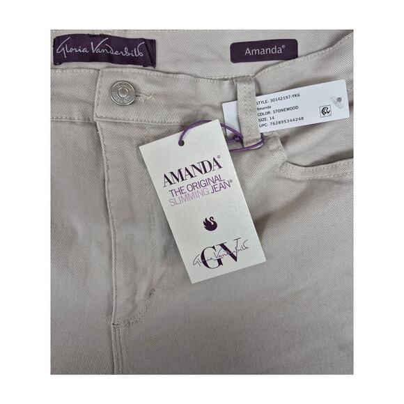 NWT Gloria Vanderbilt Amanda Slimming Jean Classic Rise Tapered Stonewood Sz 14 - Picture 4 of 5